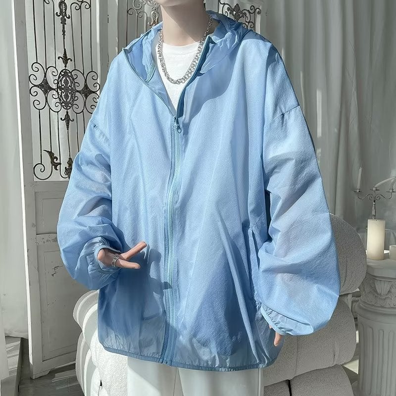 Solid Color Sunscreen Clothes For Men And Women Couple Summer 2023 New Fashion Brand Plus Size Loose Lightweight Hooded Jacket Top - Image 4