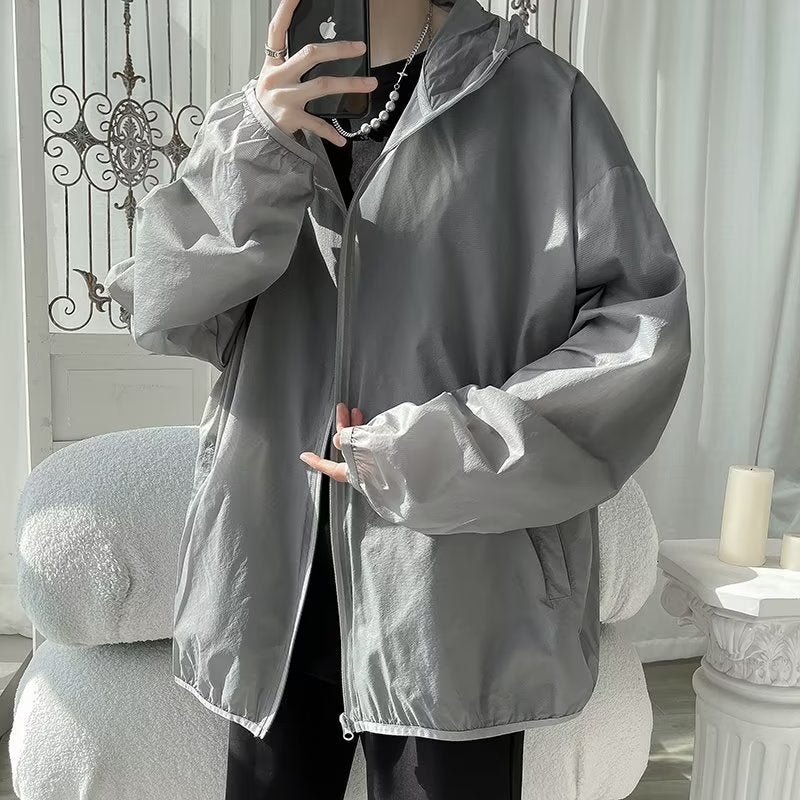 Solid Color Sunscreen Clothes For Men And Women Couple Summer 2023 New Fashion Brand Plus Size Loose Lightweight Hooded Jacket Top - Image 1