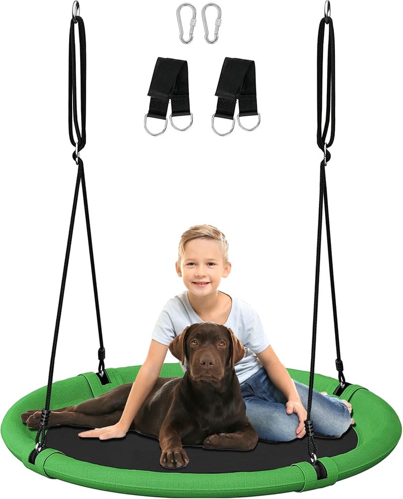 Ansionsol 40 Inch Saucer Tree Swing Set for Kids & Adults, Adjustable Flying Swing Seat for Backyard or Outdoor Playground, Green & Black - Image 1