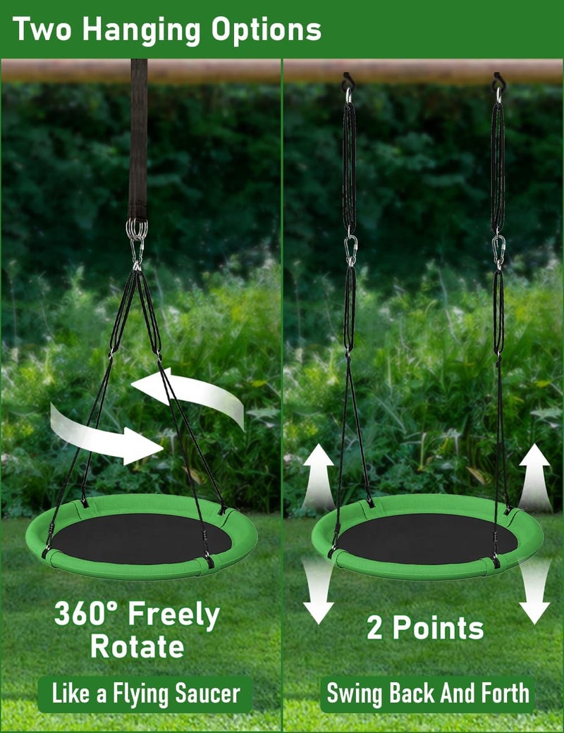 Ansionsol 40 Inch Saucer Tree Swing Set for Kids & Adults, Adjustable Flying Swing Seat for Backyard or Outdoor Playground, Green & Black - Image 5