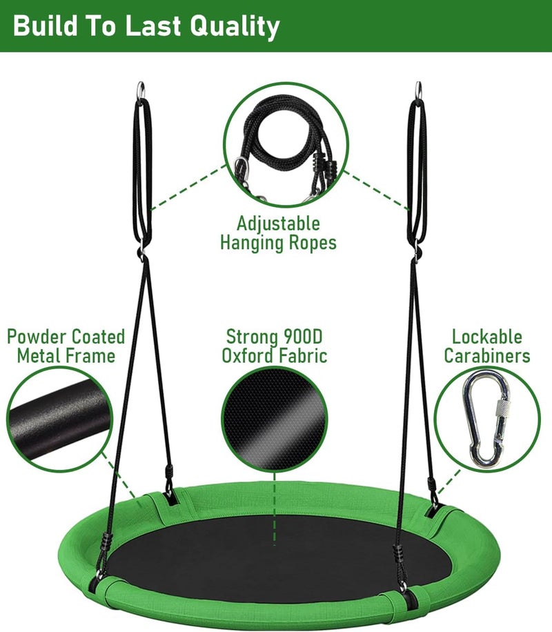 Ansionsol 40 Inch Saucer Tree Swing Set for Kids & Adults, Adjustable Flying Swing Seat for Backyard or Outdoor Playground, Green & Black - Image 3