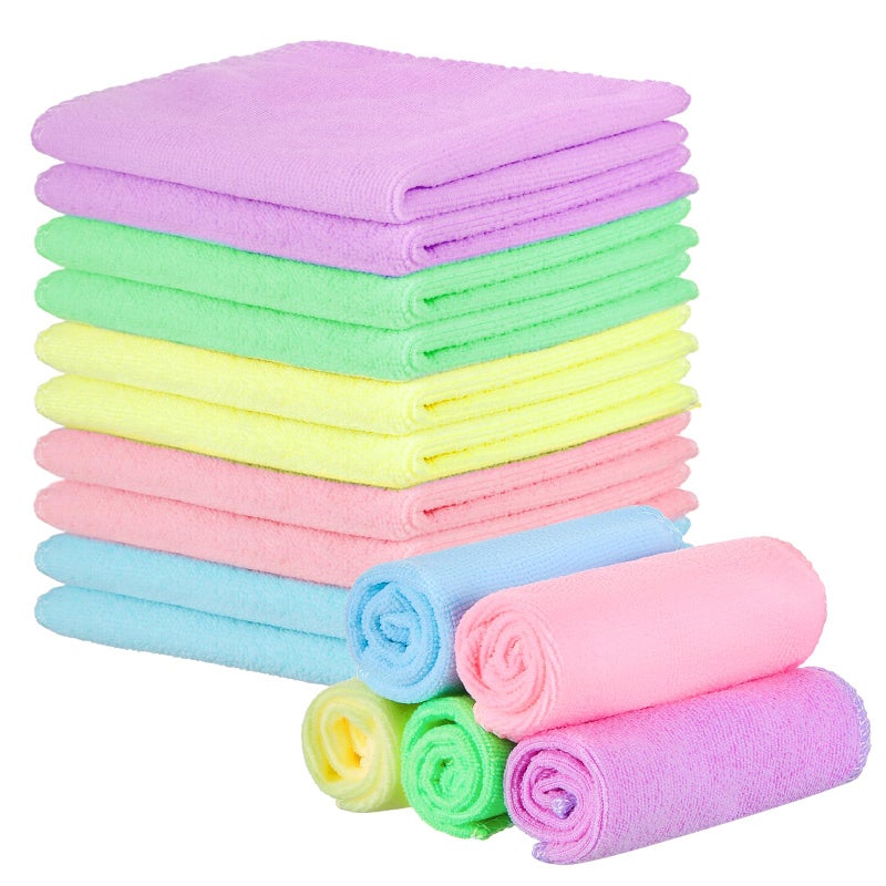 Hestya 50 Pcs Microfiber Face Cloths Fast Drying Face Wash Cloth Reusable Absorbent Cleansing Towel for Baby Kids Adult Spa Sport Beauty 5 Colors25 x 25 cm