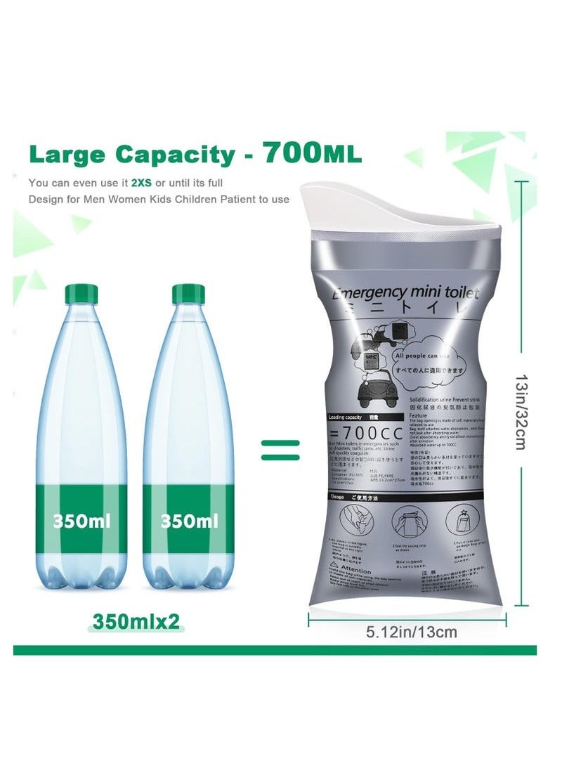 أس تس إل 4 حزمة أكياس البول يمكن التخلص منها، 700 مل حقائب بول السفر للجنسين حقيبة مبولة حقيبة القيء للسفر ازدحام المرور الطوارئ المحمولة التخييم أكياس مبولة للرجال النساء - Image 3