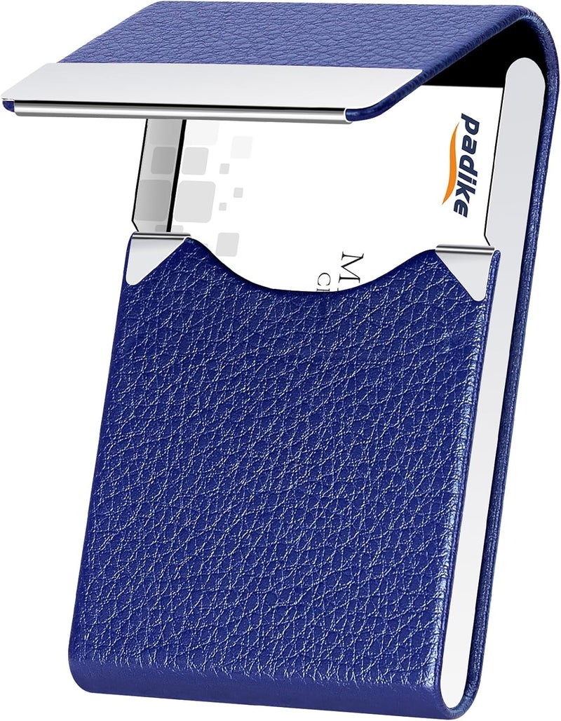Padike Professional Business Card Holder PU Leather Business Card Case Name Card Holder Slim Metal Pocket Card Holder with Magnetic Shut (Blue) - Image 1