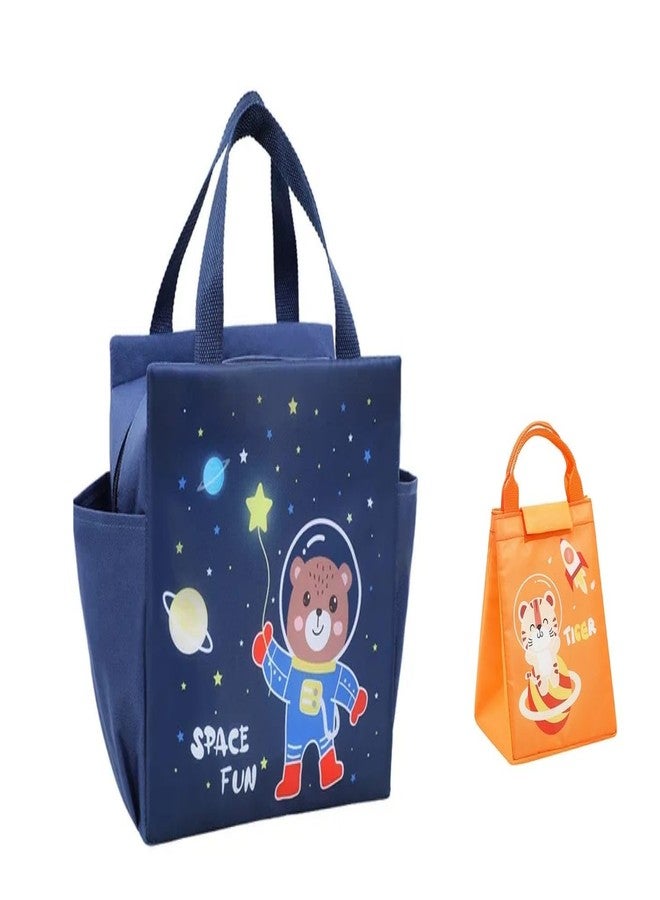 CoolKraft Insulated Lunch Bag Set, Large Animal and Small Tiger Print, 2-Piece Combo (Big - 27x27x13cm & Small - 18.5x23x16cm) (N Blue & Orange) - Image 1