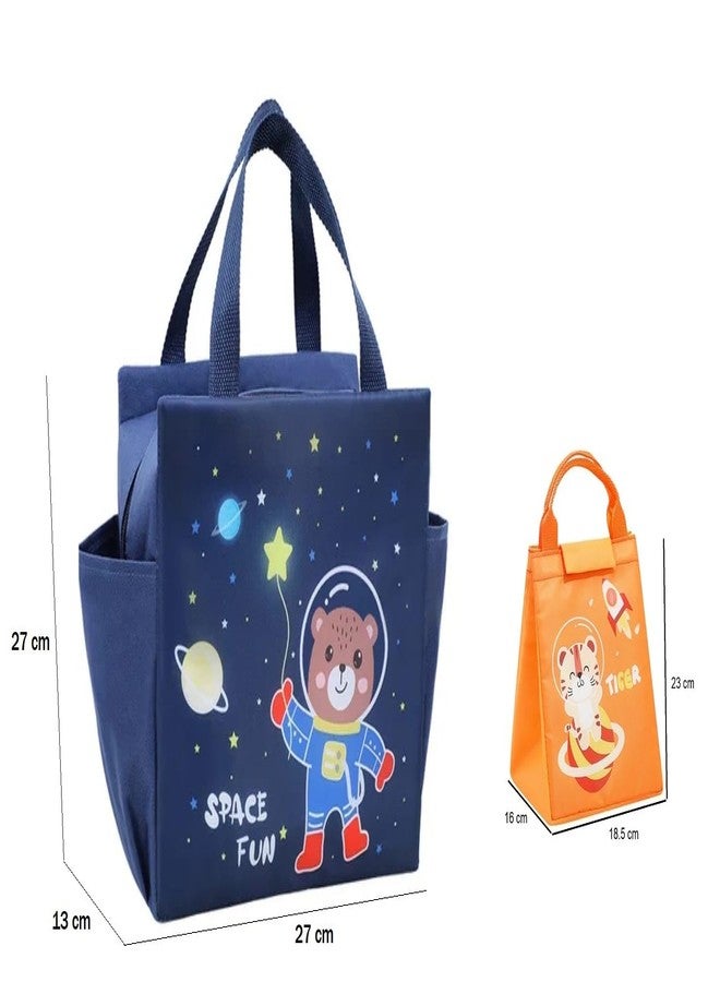 CoolKraft Insulated Lunch Bag Set, Large Animal and Small Tiger Print, 2-Piece Combo (Big - 27x27x13cm & Small - 18.5x23x16cm) (N Blue & Orange) - Image 2
