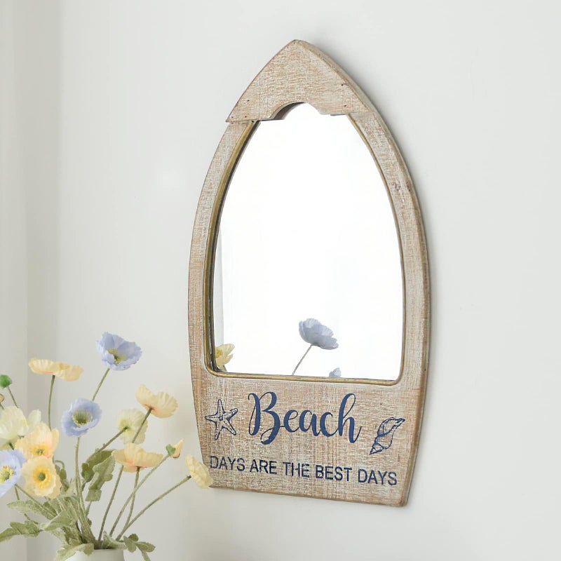 Rustic Wood Framed Wall Mirror for Beach House Decorative Wood Wall Mirror for Bathroom Living Room Beach Theme Bathroom Decor Whitewashed 15 x 24 Inchs
