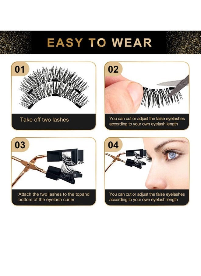 Magnetic Eyelashes without Eyeliner - Reusable Dual Magnetic lashes with 8 Pair, Looking Natural No Glue 3D False Eyelashes Kit with Applicator, False Eyelashes, Easy to Wear(Black)