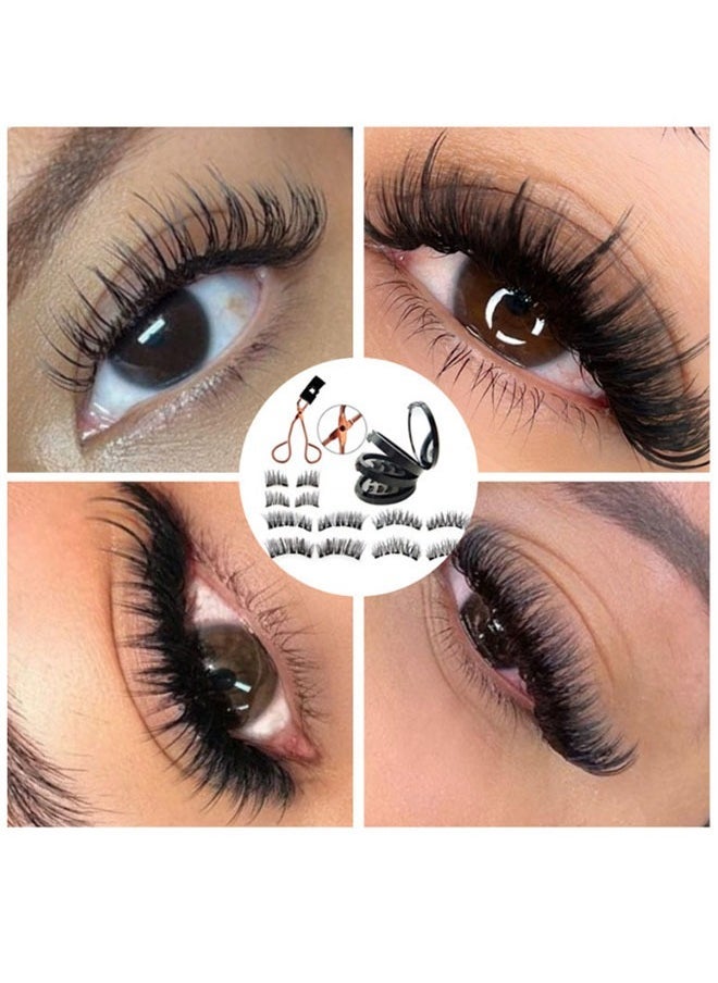 Magnetic Eyelashes without Eyeliner - Reusable Dual Magnetic lashes with 8 Pair, Looking Natural No Glue 3D False Eyelashes Kit with Applicator, False Eyelashes, Easy to Wear(Black)
