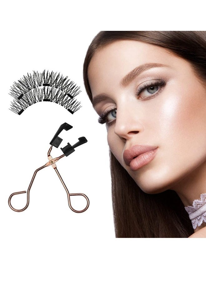 Magnetic Eyelashes without Eyeliner - Reusable Dual Magnetic lashes with 8 Pair, Looking Natural No Glue 3D False Eyelashes Kit with Applicator, False Eyelashes, Easy to Wear(Black)