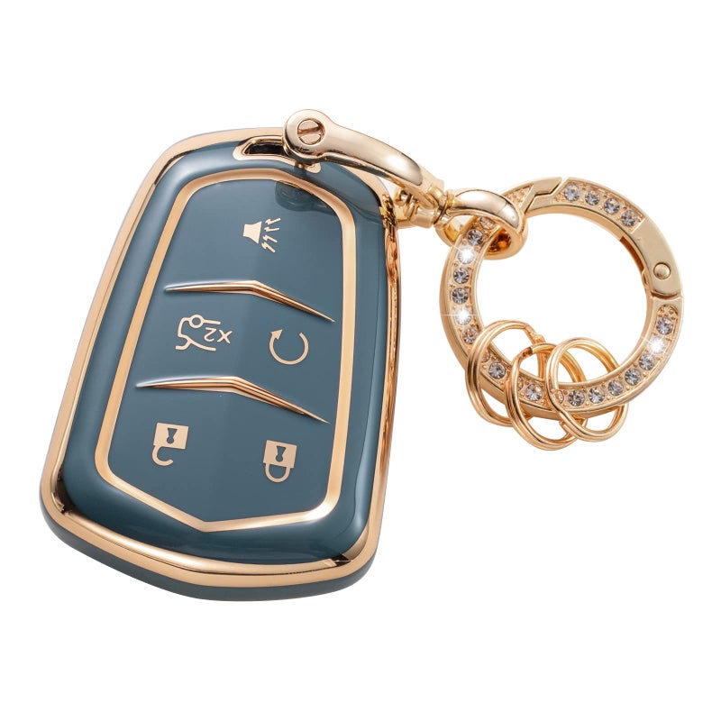 Gematay For Cadillac Key Fob Cover Car Key Case Shell Protector for Cadillac Escalade CTS SRX XT5 ATS STS CT6 5Buttons Remote Start Blue