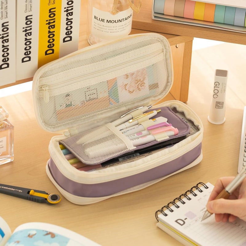 LABUK Large Capacity Pencil Case Pouch, Cute Aesthetic Big Capacity Zipper Cases Pen Portable Office Stationery Makeup Bag, Desk Organizer for College Adults Women Men (Purple) - Image 4