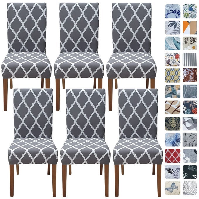 Chair Covers for Dining Room 6 Pack Stretch Dining Chair Cover Washable Spandex Kitchen Parsons Chair Slipcovers Removable Seat Protector for Home or Party Set of 6 Gray GEO