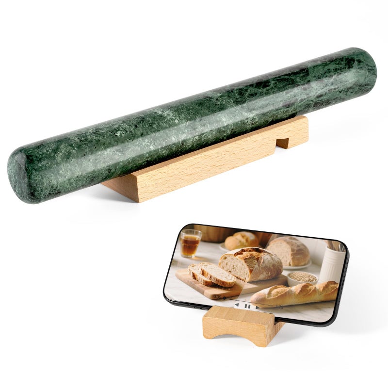 Erongoo Marble French Rolling Pin for Baking 12 Inch Non Stick Polished Rolling Pin for Dough Heavy Dough Roller for Fondant Pizza Pie Crust Cookie Pastry Bread Kitchen Baking Indian Green - Image 2