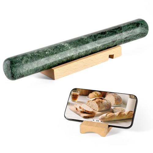 Erongoo Marble French Rolling Pin for Baking 12 Inch Non Stick Polished Rolling Pin for Dough Heavy Dough Roller for Fondant Pizza Pie Crust Cookie Pastry Bread Kitchen Baking Indian Green - Image 1