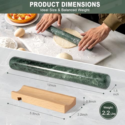Erongoo Marble French Rolling Pin for Baking 12 Inch Non Stick Polished Rolling Pin for Dough Heavy Dough Roller for Fondant Pizza Pie Crust Cookie Pastry Bread Kitchen Baking Indian Green - Image 3