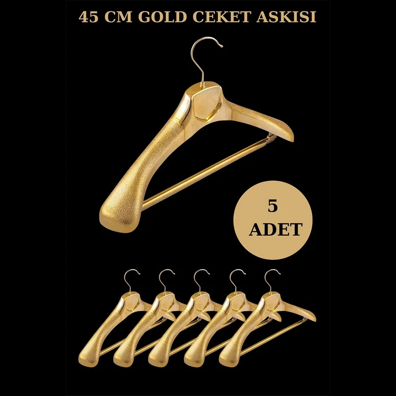 İstanbul Manken Istanbul Mannequin 5 Pieces Plastic Gold Color High Quality Coat Hanger, Clothes Hanger, Suit Hanger