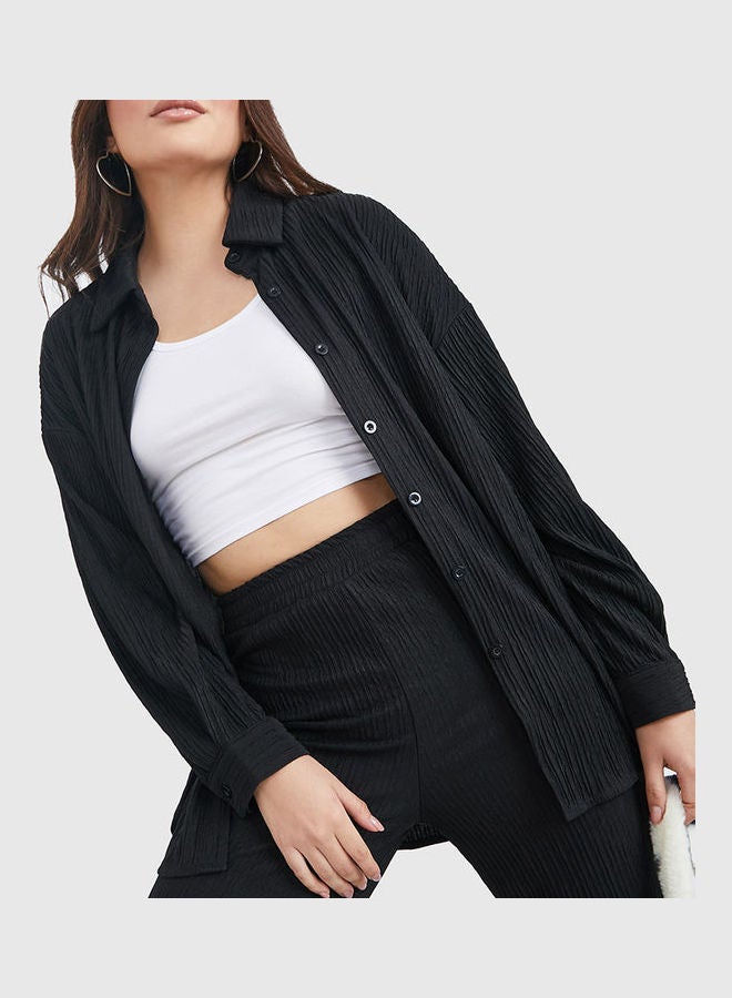 Styli طقم منسوج من قميص طويل وبنطلون واسع الساق  - Image 3