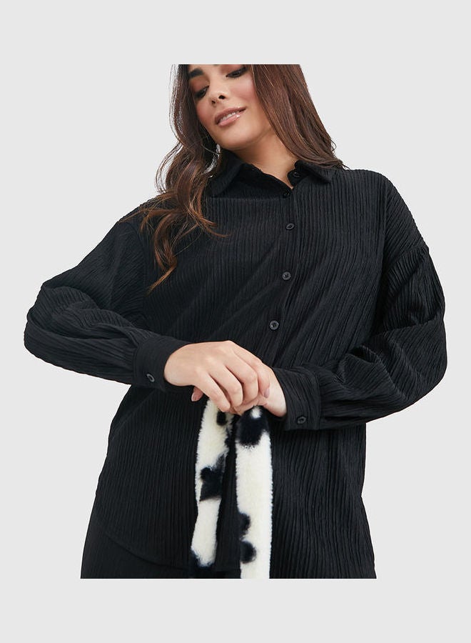Styli طقم منسوج من قميص طويل وبنطلون واسع الساق  - Image 2