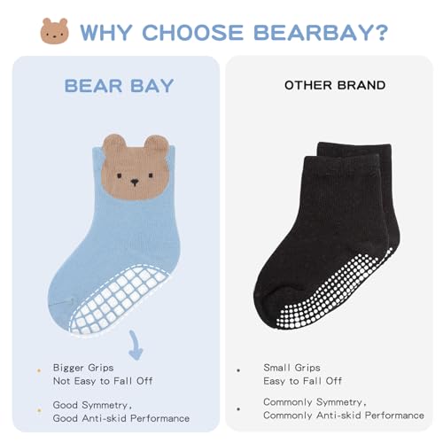 Bearbay Baby Socks 6 Pairs - Non-Slip Gripper for Toddlers, Infants & Kids, Soft Cotton Crew Socks for Boys & Girls - Image 5