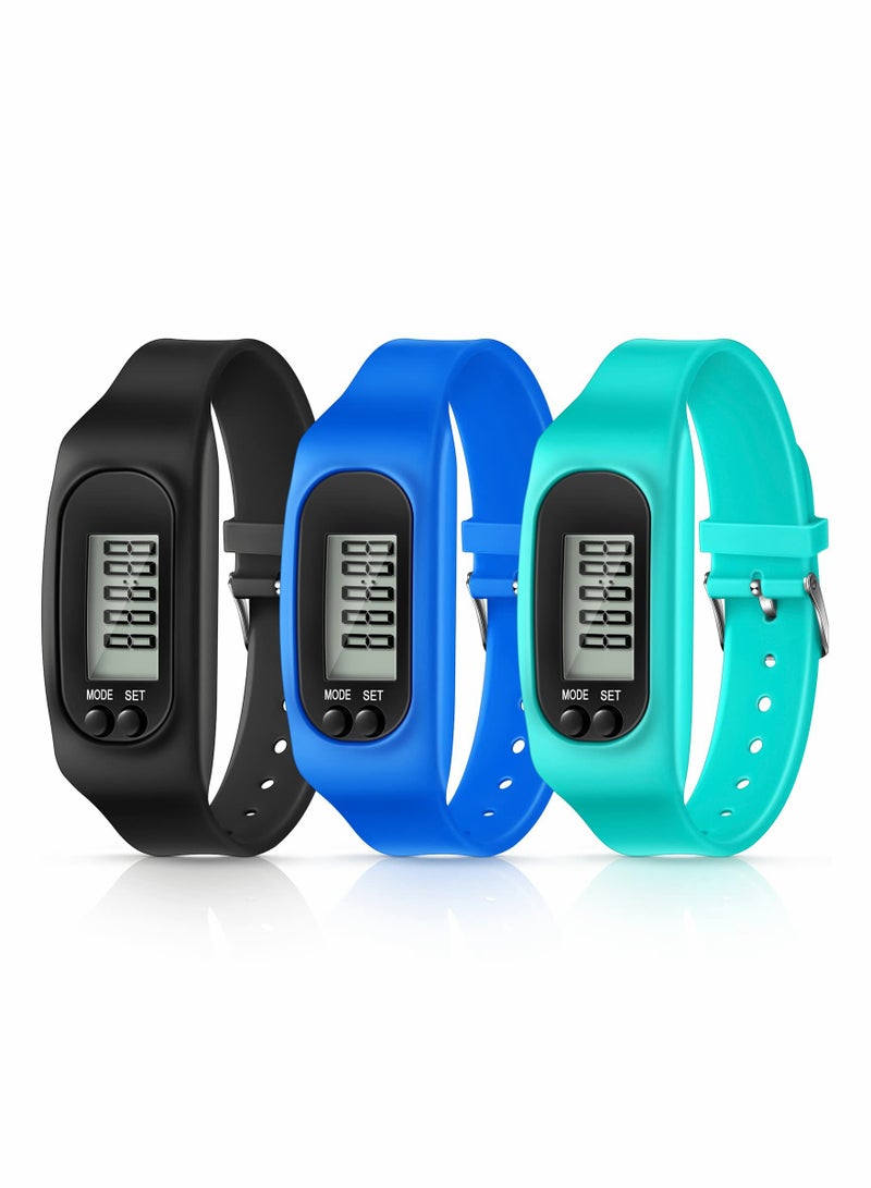 3-Pack Silicone Fitness Tracker Watch for Walking and Running - Pedometer, Calorie Counter, and Step Counting Bracelet for Men, Women, and Kids. Perfect for Active Lifestyles! - Image 1