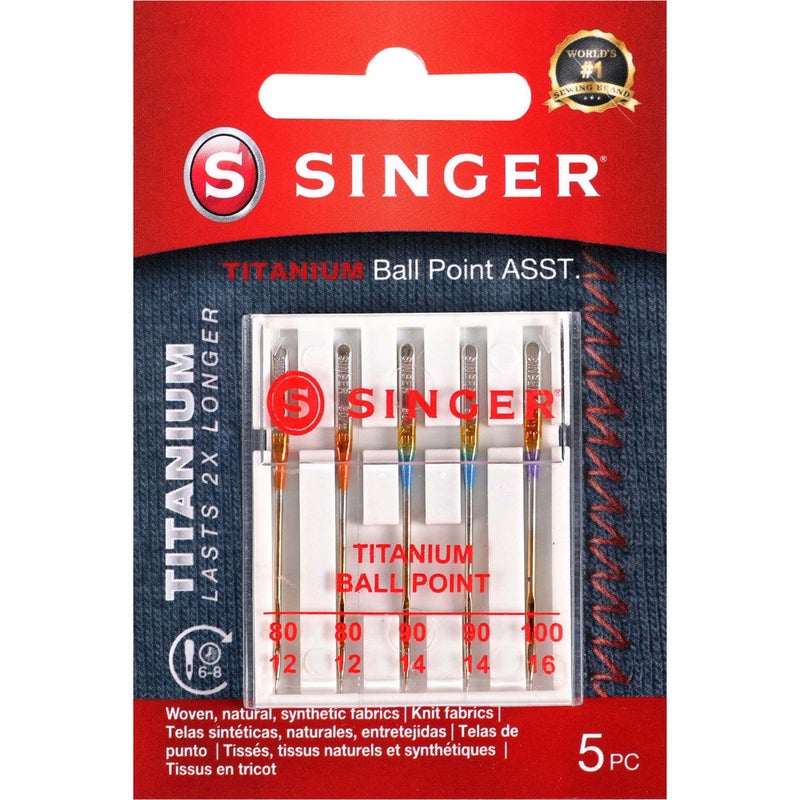 SINGER Titanium Universal Ball Point Machine Needles for Knit Fabric Assorted Sizes 5Count