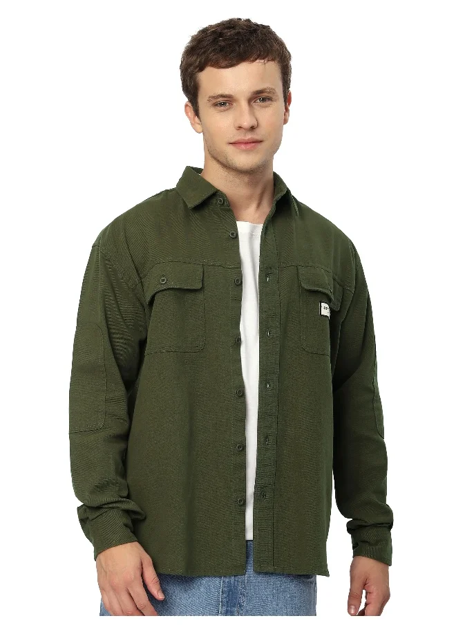 بيونغ Olive Green Double Yoke Overshirt