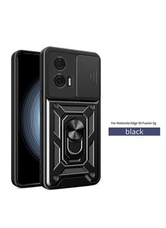 Compatible for Motorola Edge 50 Fusion 5G Case with Sliding Camera, Integrated 360 Degree Rotating Ring Kickstand, Shockproof Protective Cover, Anti-Fall Drop Protection, Shockproof Case, Black