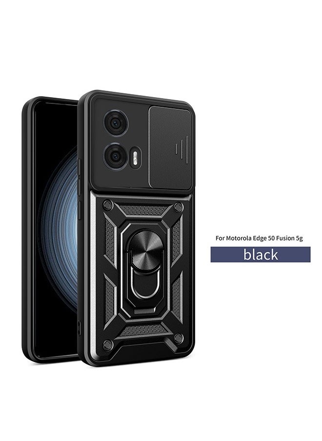 Generic - Compatible for Motorola Edge 50 Fusion 5G Case with Sliding Camera, Integrated 360 Degree Rotating Ring Kickstand, Shockproof Protective Cover, Anti-Fall Drop Protection, Shockproof Case, Black - Image 1
