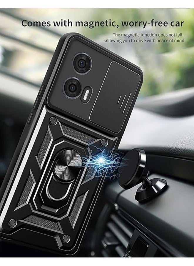 Generic - Compatible for Motorola Edge 50 Fusion 5G Case with Sliding Camera, Integrated 360 Degree Rotating Ring Kickstand, Shockproof Protective Cover, Anti-Fall Drop Protection, Shockproof Case, Black - Image 1