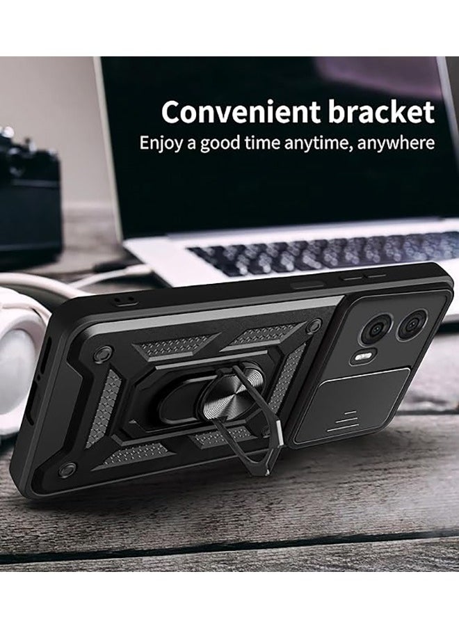 Generic - Compatible for Motorola Edge 50 Fusion 5G Case with Sliding Camera, Integrated 360 Degree Rotating Ring Kickstand, Shockproof Protective Cover, Anti-Fall Drop Protection, Shockproof Case, Black - Image 1