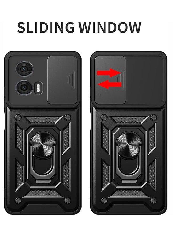 Generic - Compatible for Motorola Edge 50 Fusion 5G Case with Sliding Camera, Integrated 360 Degree Rotating Ring Kickstand, Shockproof Protective Cover, Anti-Fall Drop Protection, Shockproof Case, Black - Image 1