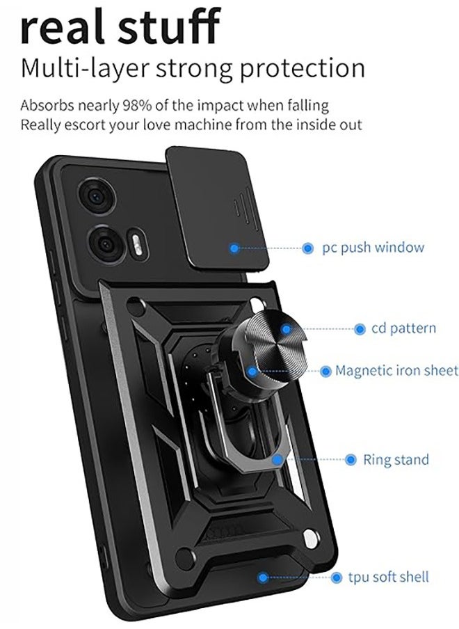 Generic - Compatible for Motorola Edge 50 Fusion 5G Case with Sliding Camera, Integrated 360 Degree Rotating Ring Kickstand, Shockproof Protective Cover, Anti-Fall Drop Protection, Shockproof Case, Black - Image 1