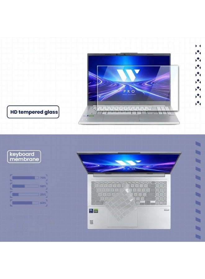 عام غطاء لوحة مفاتيح شفاف عالي الوضوح من مادة TPU السيليكون متوافق مع ASUS Vivobook Pro 15 (N6506M) 15.6 إنش 2024، مع حامي شاشة من زجاج مقسى عالي الدقة - Image 2