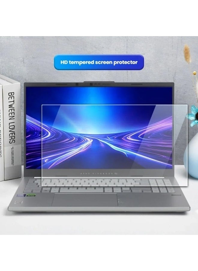 عام غطاء لوحة مفاتيح شفاف عالي الوضوح من مادة TPU السيليكون متوافق مع ASUS Vivobook Pro 15 (N6506M) 15.6 إنش 2024، مع حامي شاشة من زجاج مقسى عالي الدقة - Image 4