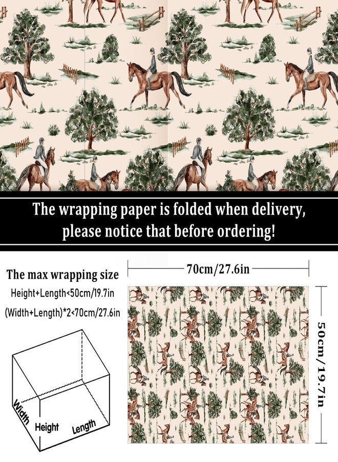 Whaline 12 Sheets Western Horse Wrapping Paper - Not Roll - Vintage Cowboy Pony Watercolor Flower Gift Wrap Paper 19.7 x 27.6 Inch West Retro Folded Flat Giftwrap for Birthday Baby Shower Party - Image 2