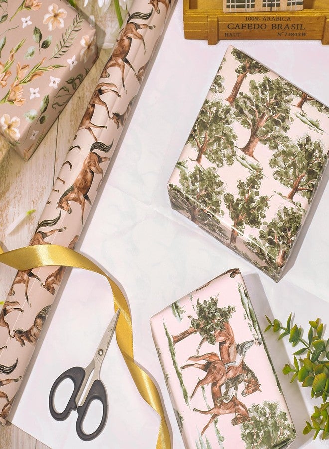 Whaline 12 Sheets Western Horse Wrapping Paper - Not Roll - Vintage Cowboy Pony Watercolor Flower Gift Wrap Paper 19.7 x 27.6 Inch West Retro Folded Flat Giftwrap for Birthday Baby Shower Party - Image 4