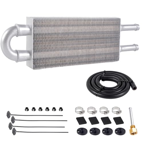 BARTOO Universal 5/16" Transmission Oil Cooler Kit, Aluminium alloy 2 Pass Tube and Fin Oil Cooler Kit (Sliver) - Image 1