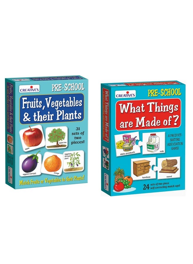 Creative's Fruits, Vegetables & Their Plants + What Things are Made of Combo Pack | Pre-School Learning Game | Educational Game for Kids | Puzzles & Card Games Pack of 2 | Ages 3 & Up - Image 1