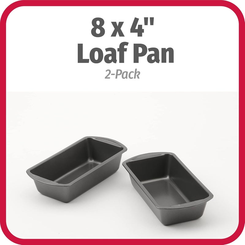 GoodCook Nonstick Loaf Pan 8 x 4-Inch Heavy-Duty Steel Bakeware with Easy-Clean Non-Stick Coating, Oven & Dishwasher Safe Pan for Meatloaf Breads Lasagnas Casseroles & More, Set of 2, Gray - Image 2