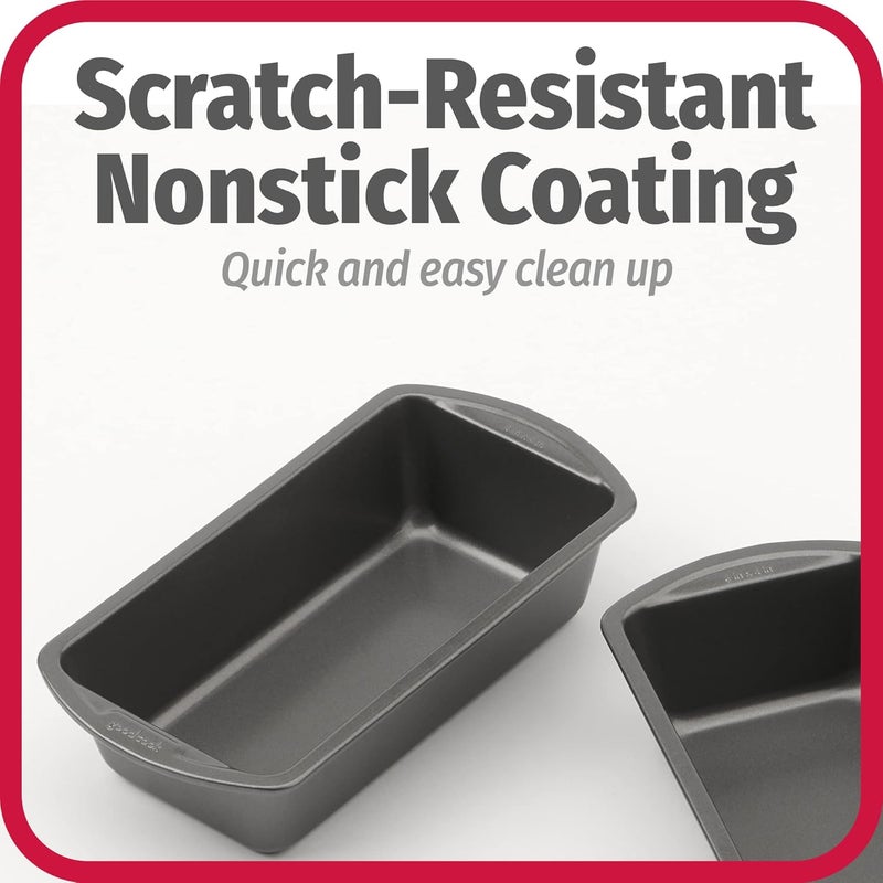 GoodCook Nonstick Loaf Pan 8 x 4-Inch Heavy-Duty Steel Bakeware with Easy-Clean Non-Stick Coating, Oven & Dishwasher Safe Pan for Meatloaf Breads Lasagnas Casseroles & More, Set of 2, Gray - Image 4