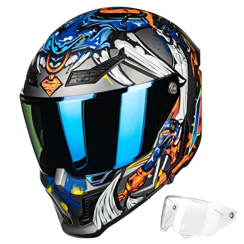 ILM Motorcycle Helmets for Adult Men Women Full Face DOT ECE Powersports Dual Visor Street Racing Helmet with Pinlock Cascos para Motos Model MF509 Ronin Blue S - Image 1