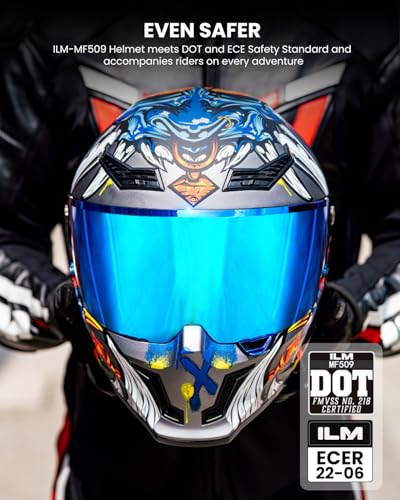 ILM Motorcycle Helmets for Adult Men Women Full Face DOT ECE Powersports Dual Visor Street Racing Helmet with Pinlock Cascos para Motos Model MF509 Ronin Blue S - Image 3