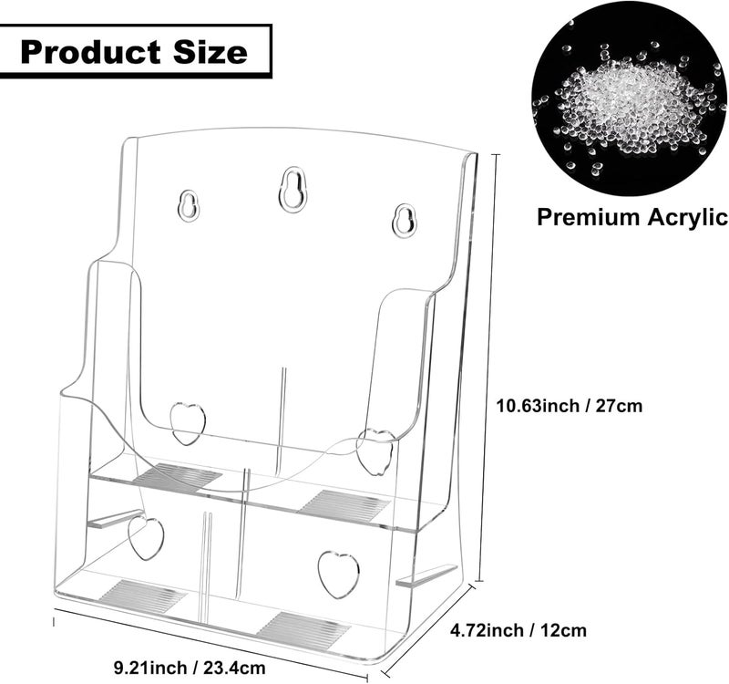 Daofary 2 Pack Acrylic Brochure Holder 8.5 x 11 in, 2-Tier Brochure Display Stand with Removable Divider for 4 x 9 in Trifold Pamphlets, Clear Flyer Holder for Wall Mount or Countertop - Image 3