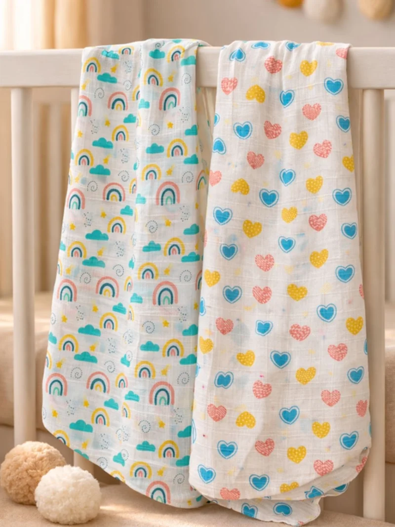 Nautinati Nautinati Baby Girls' Muslin 100% Cotton Pack of 2 All-over Print Woven Swaddles