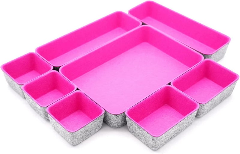 Welaxy Desk Drawer Organizer Tray Set, 8-Piece Office Drawer Organizers for Pens, Makeup, Keys, Crafts, Entryway Catchall, Decluttering Storage (Hot Pink) - Image 2