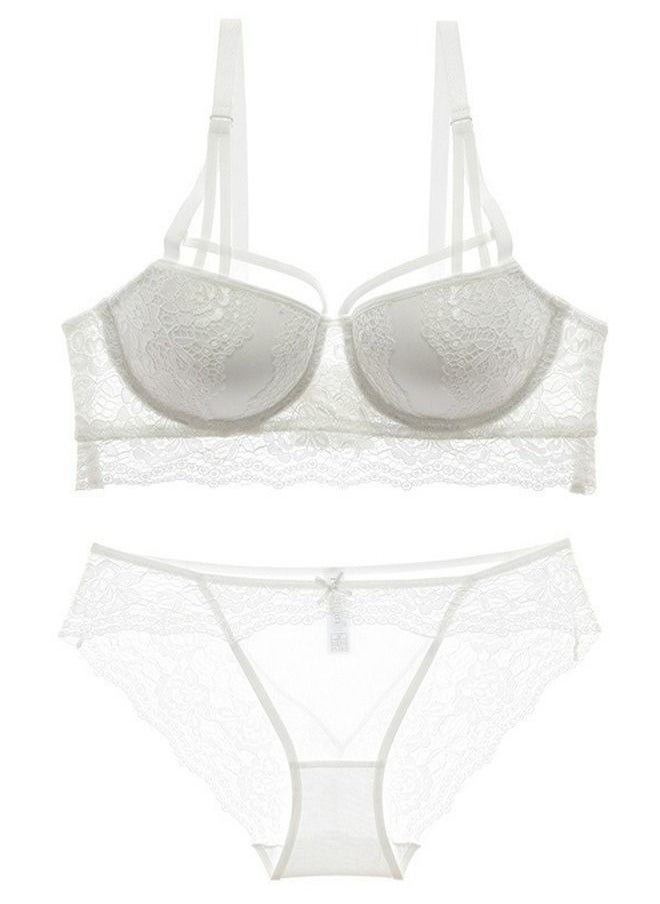 Loquat - Comfy Solid Color Thick Cup Lace Bra And Panty Set White - Image 1