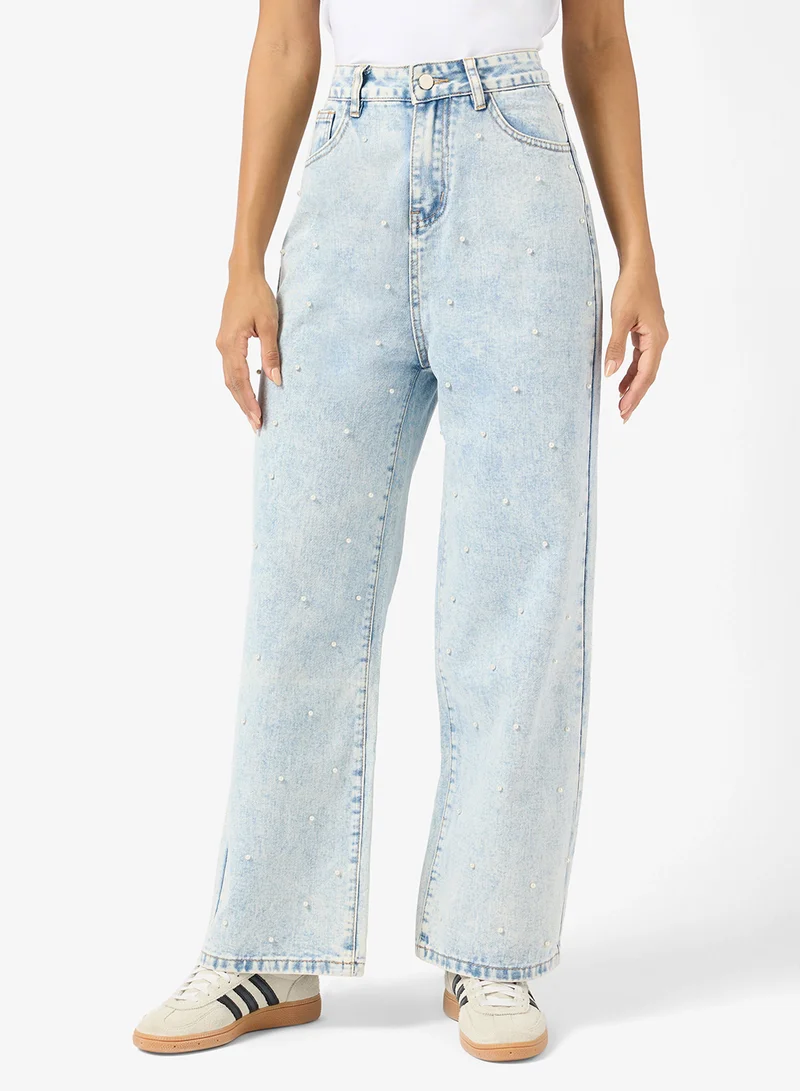 Ginger Rhinestone Embellished Straight Fit Jeans