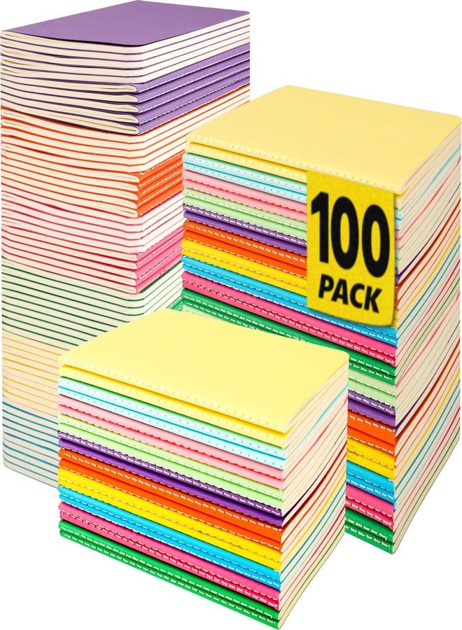 YesBes 100 Pack Small Lined Notepads Bulk, Mini Journal Pocket Notebooks Set 3.5 Inch x 5.5 Inch, Colored Cover Notebook Wide Ruled, 10 Colors 24 Sheets (48 Pages) for Traveler, Students, School Supplies - Image 1