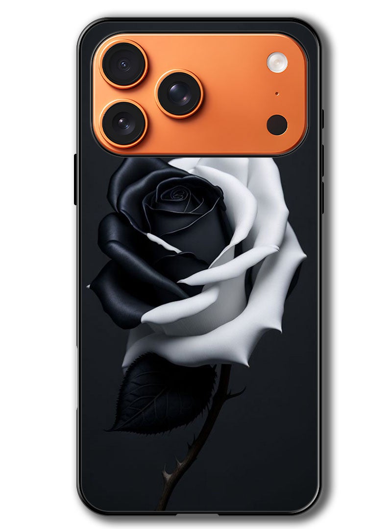 Theodor Case Compatible with Apple iPhone 17 Pro Max 6.9 Inch Protection Shockproof Bumper Cover Black and White Rose - Image 1